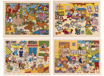 Puzzel - plaatsen - 48 stukjes per puzzel - hout - set van 4 assorti