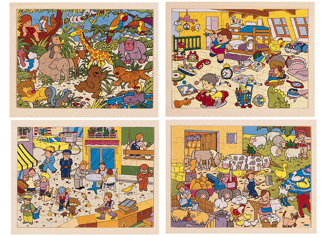 Puzzel - inlegpuzzel - Akros - omgeving - 48 stukjes - hout - set van 4 assorti