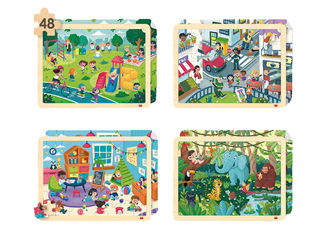 Puzzel - inlegpuzzel - Akros - omgeving - 48 stukjes - hout - set van 4 assorti