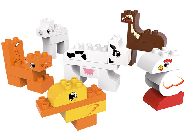 Bouwset - blokken - Biobuddi - boerderijdieren - assortiment van 31