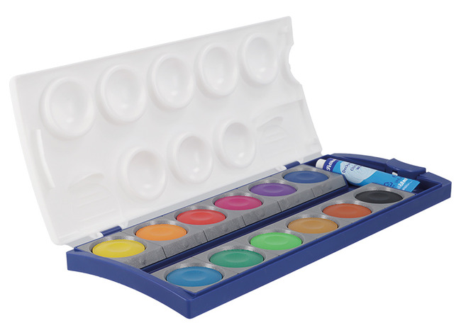 Verf - plakkaatverf - Pelikan K12 - in napjes met tube wit - 12 kleuren - per stuk