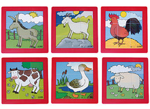 Puzzel - verhaalpuzzel - boerderijdieren - 9 stukjes per puzzel - set van 6 assorti