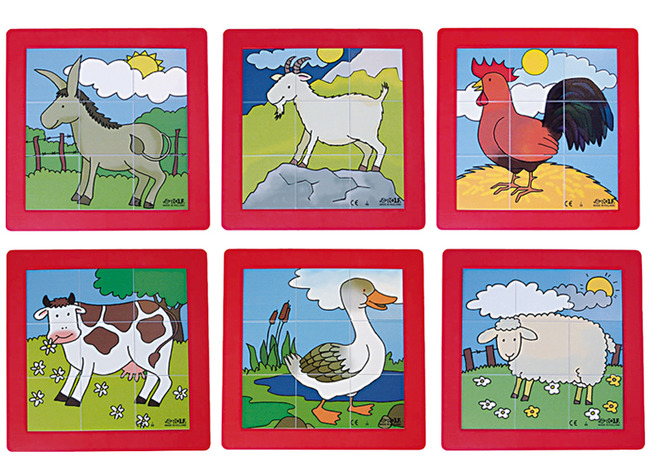 Puzzel - verhaalpuzzel - boerderijdieren - 9 stukjes per puzzel - set van 6 assorti