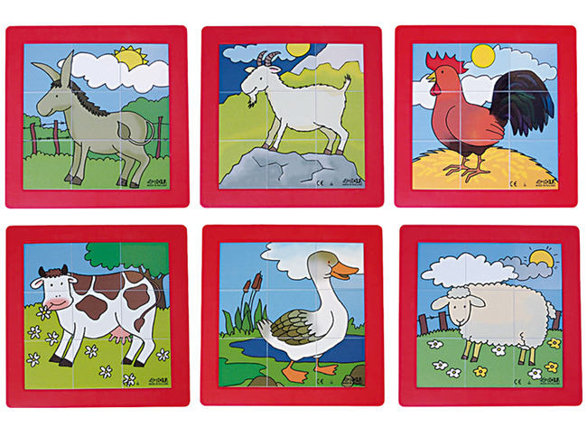 Puzzel - boerderijdieren - 9 stukjes per puzzel - set van 6 assorti