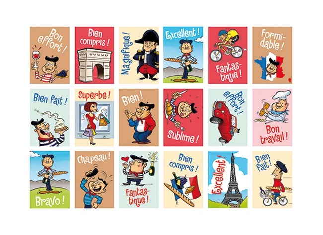 Stickers - fantasie met Franse teksten - 35 motieven - set van 700 assorti