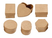 Figuren - papier-maché - mini-doosjes - hart, rechthoek, ovaal en meer - assortiment van 6