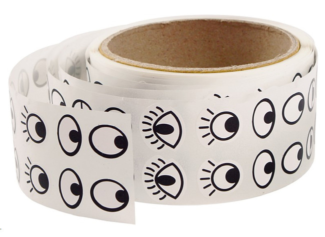 Stickers - autocollants d'yeux -  6 designs - 1000 pièces en rouleau