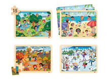 Puzzel - 4 seizoenen en duurzame wereld - 15 stukjes - hout - set van 4 assorti
