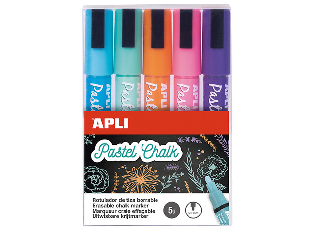 Krijtstiften - Apli - pastelkleuren - 5,5 mm - set van 5 assorti