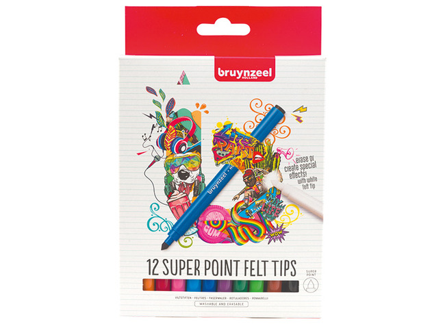 Stiften - kleurstiften - Bruynzeel - Super points - uitwisbaar - set van 12 assorti