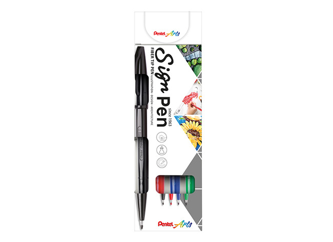 Stiften - schrijfstiften - Pentel fineliner - sign pen - set van 4 assorti