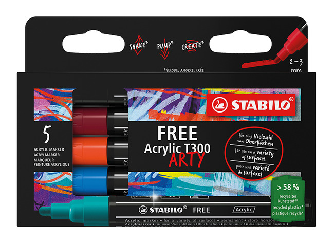 stiften - acrylstiften - Stabilo FREE Acrylic ARTY T300 - set van 5