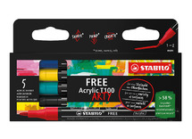 stiften - acrylstiften - Stabilo FREE Acrylic ARTY T100 - set van 5