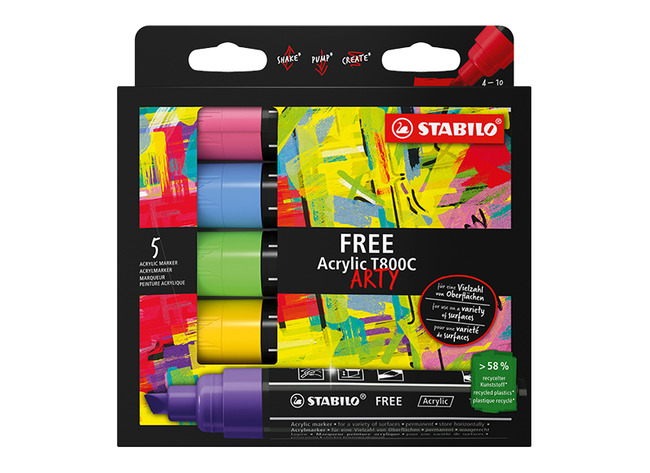 stiften - acrylstiften - Stabilo FREE Acrylic ARTY T800C - set van 5