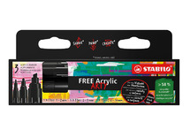 Stiften - acrylstiften - Stabilo FREE Acrylic ARTY Mixed Tip - zwart - set van 3 assorti