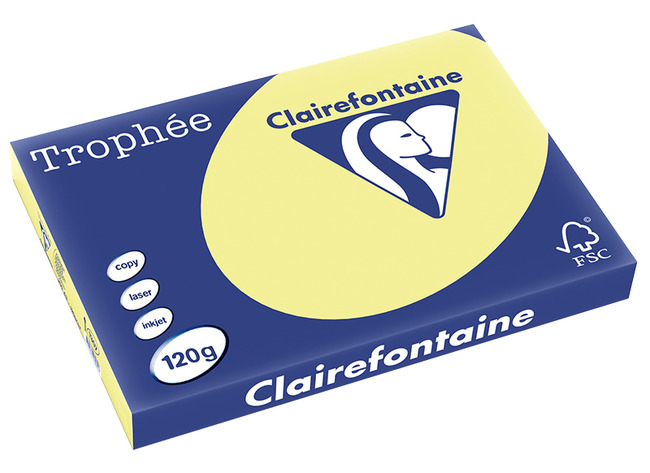 Papier - fotokopieerpapier - Clairefontaine Trophée - A4 - 120 g - pastel - citroengeel - pak van 250 vellen