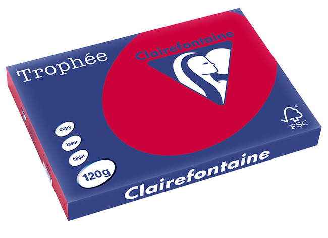 Papier - fotokopieerpapier - Clairefontaine Trophée - A4 - 120 g - kersenrood - pak van 250 vellen