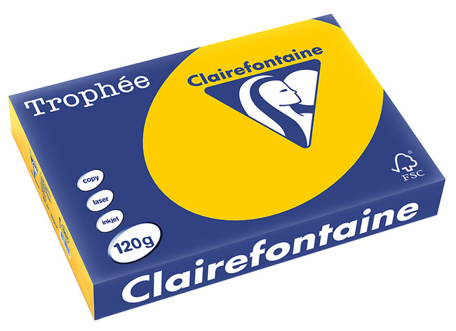 Papier - fotokopieerpapier - Clairefontaine Trophée - A4 - 120 g - zonnebloemgeel - pak van 250 vellen