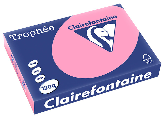 Papier - fotokopieerpapier - Clairefontaine Trophée - A4 - 120 g - pastel - felrose - pak van 250 vellen