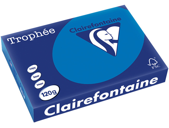 Papier - fotokopieerpapier - Clairefontaine Trophée - A4 - 120 g - koningsblauw - pak van 250 vellen