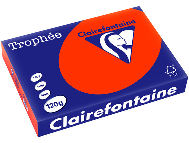 Papier - fotokopieerpapier - Clairefontaine Trophée - A4 - 120 g - koraalrood - pak van 250 vellen