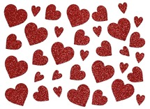 Stickers - hartjes - glitter - rood - set van 84 assorti