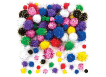Pompons - glitter - decoratie - set van 250 assorti