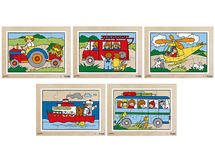 Puzzel - transport - voertuigen - 12 stukjes per puzzel - hout - set van 5 assorti
