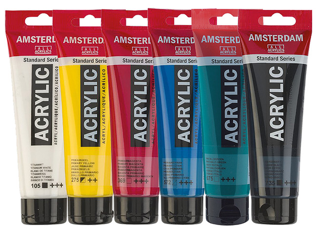 Verf - acrylverf - Amsterdam - educatieset - tubes - 120 ml - set van 6 assorti