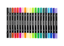 Stiften - textielstiften - dubbele punt - standaard kleuren - set van 20 assorti