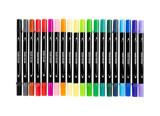 Stiften - textielstiften - dubbele punt - standaard kleuren - set van 20 assorti