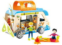 Speelgoed vakantiebus - Hape - camper - kamperen - met accessoires - hout - per set