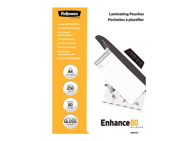 Lamineerhoezen - Fellowes Enhance80 - 80 micron - A4 - glanzend - set van 250