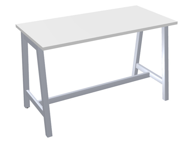 Tafel - bartafel - Ogi - hoge tafel - 141,5 x 70 x 90 cm - onderstel ral 9006 aluminium - blad wit - per stuk