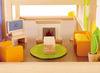 Poppenhuis - Hape - woonkamer - poppenmeubels - hout - kachel - zitbanken - salontafel - tv - per set