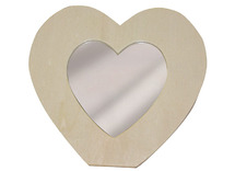 Hout - hartvorm met spiegel en staander - per stuk