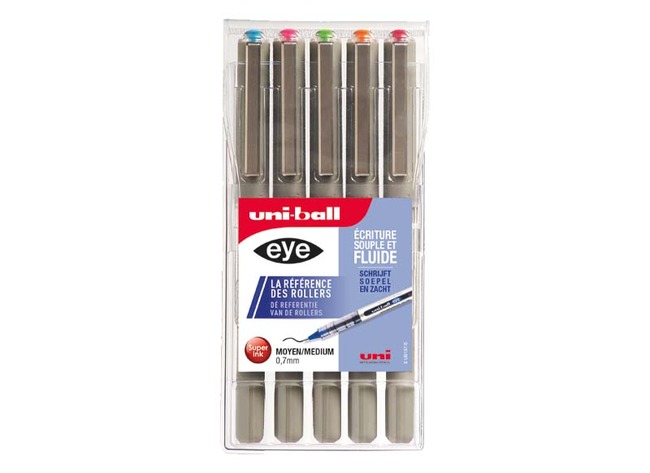 Pen - rollerpen - Uni-ball Eye - set van 5 assorti