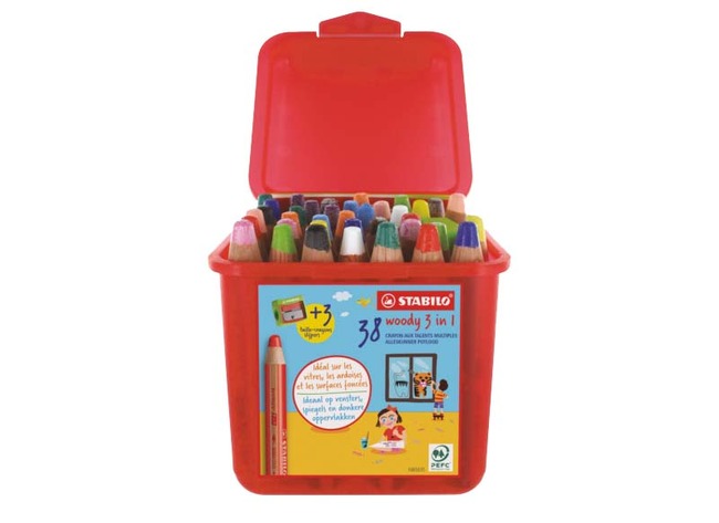 Potloden - waspotloden - Stabilo Woody 3in1 - klaspot - voordeelpakket - set van 38 assorti