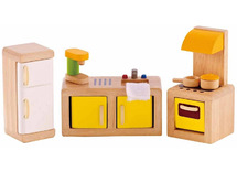 Poppenhuis - Hape - keuken - poppenmeubels - hout - frigo - fornuis - afwasbak - per set