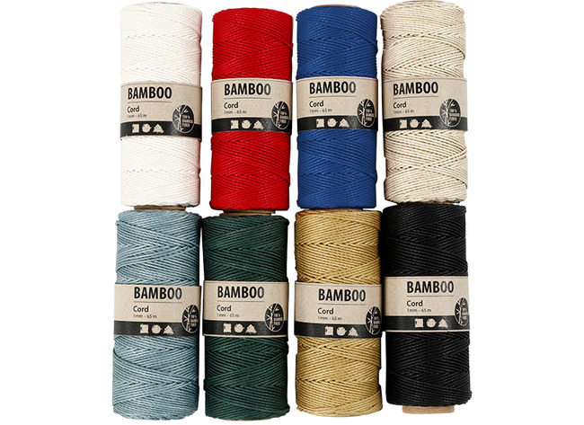 Koord - bamboedraad - 0,1 cm diameter - 65 m - set van 8 assorti