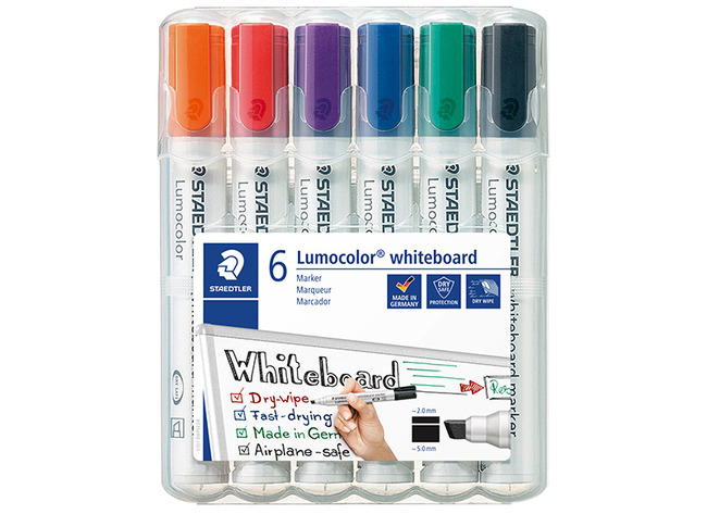 Stiften - whiteboard - Staedtler - schuine punt - basiskleuren - set van 6 assorti