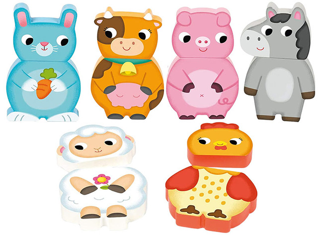 Puzzel - Goula - magnetisch - boerderijdieren - set van 6 assorti