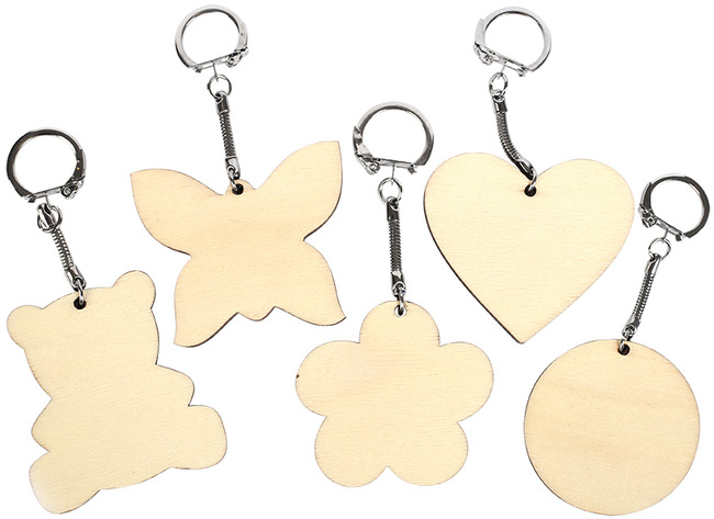 Sleutelhangers - hout - mix - set van 10 assorti