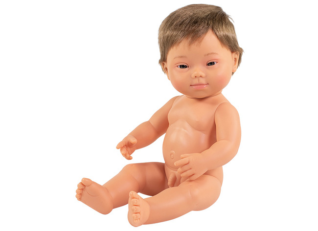 Poppen - babypop - Miniland Baby Doll - met haar - 38 cm - jongen - europees - syndroom van Down - per stuk