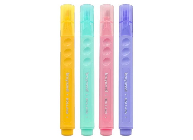 Markeerstiften - fluostiften - Bruynzeel - pastel - dik - driekantig - set van 4 assorti