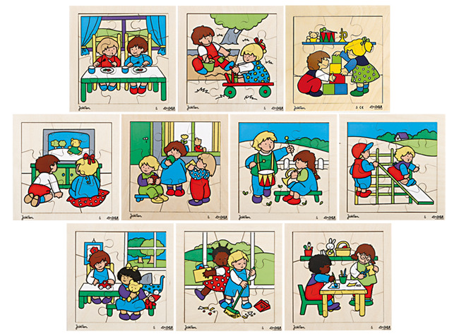 Puzzel - verhaalpuzzel - samenspelen - meerdere puzzels - hout - set van 10 assorti