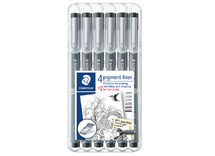 Stiften - schrijfstiften - Staedtler Pigment Liner - zwart - set van 6 assorti