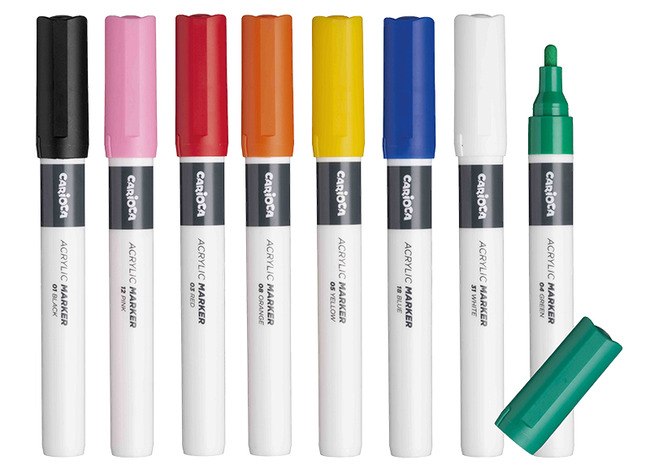 stiften - acrylic marker - carioca plus - set van 8 assorti