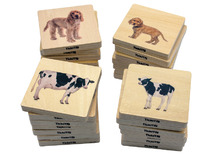 Puzzel - evolutiepuzzel - tickit Domestic Animal Family Match - huisdieren - 7 cm - hout - vierkant - per stuk
