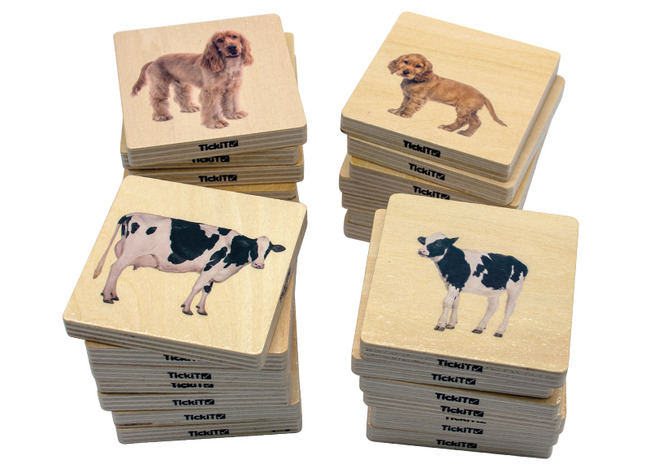 Puzzel - evolutiepuzzel - tickit Domestic Animal Family Match - huisdieren - 7 cm - hout - vierkant - per stuk